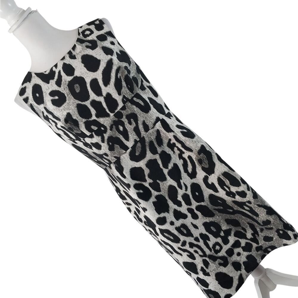 ANN TAYLOR! LUXE BLACK, CREAM & GRAY LEOPARD PRINT SHIFT STYLE TANK DRESS! SZ 8